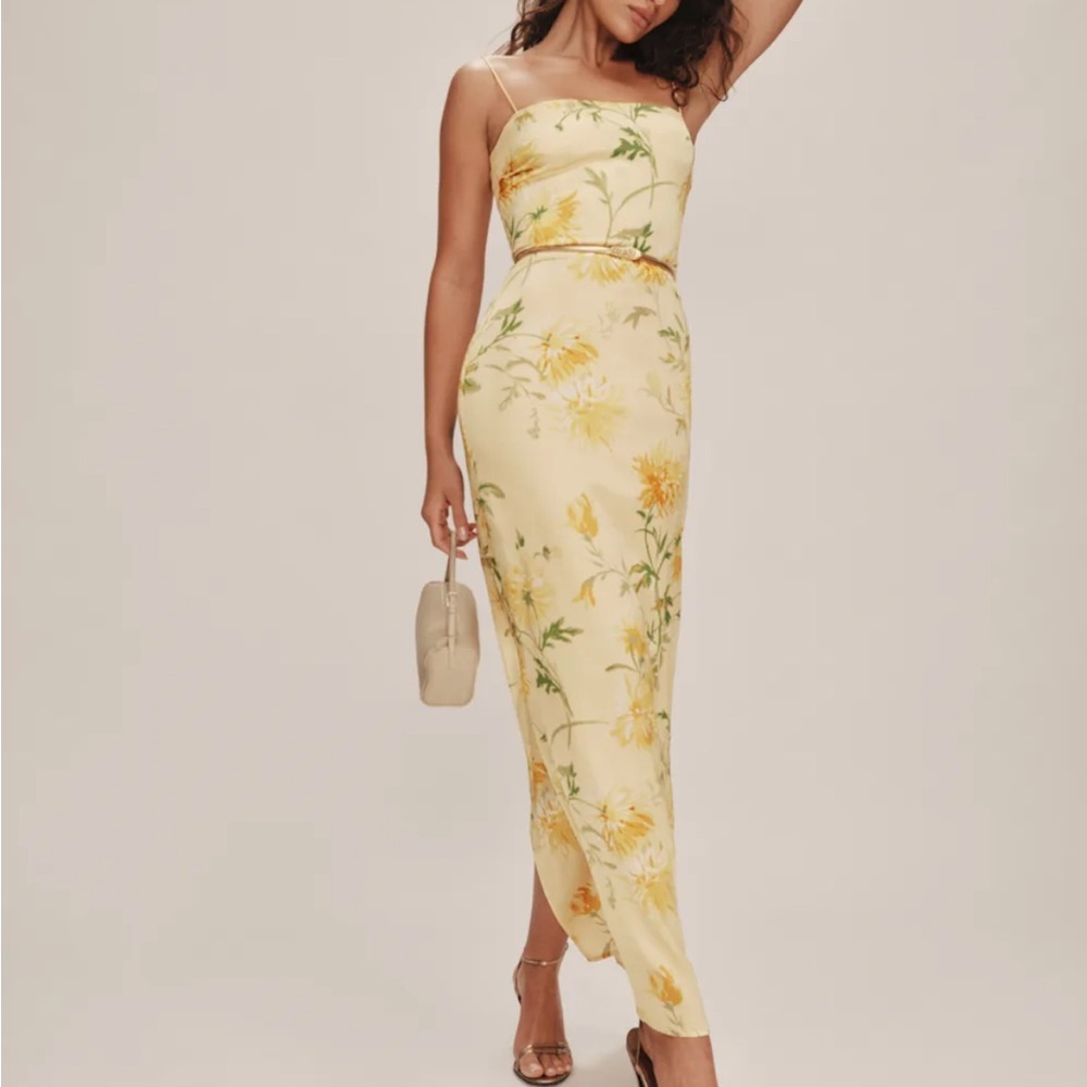 Reformation Frankie Silk Dress, Honeyglow, 2